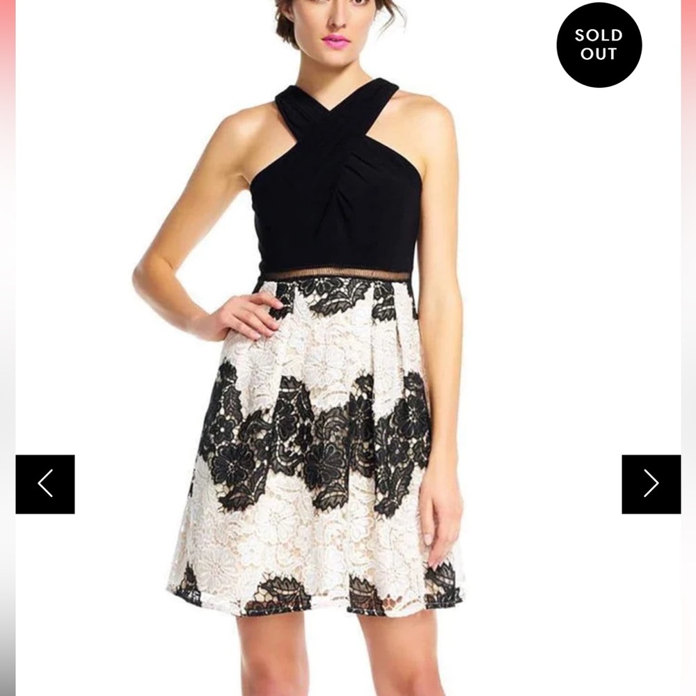 Adrianna Papell Halter Dress Black/Ivory 0 Floral Evening‎ Party Lace Sleeveless